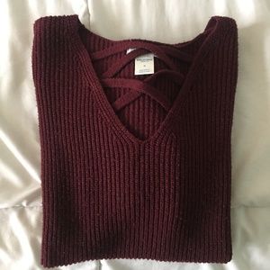 criss cross dark maroon sweater